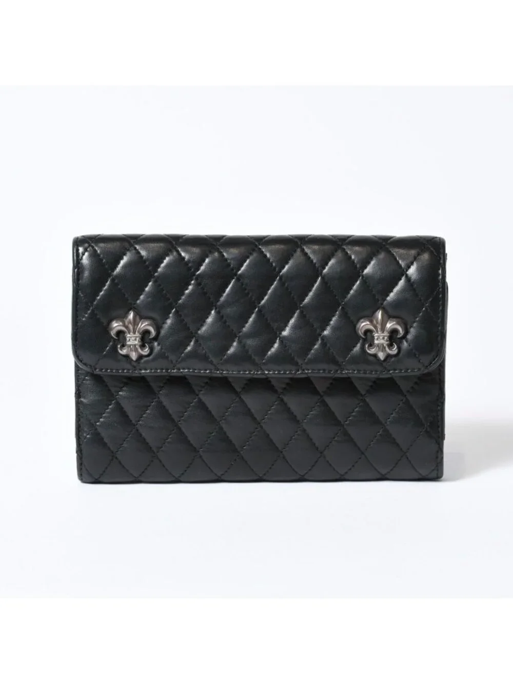 Chrome Hearts Quilted Leather Wallet BS Flare Lambskin Black